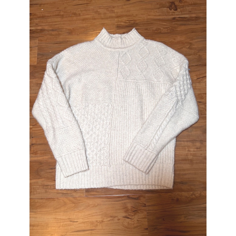 Vintage American Eagle Y2K Cable Knit Patchwork Mock Neck Sweater Ivory Small